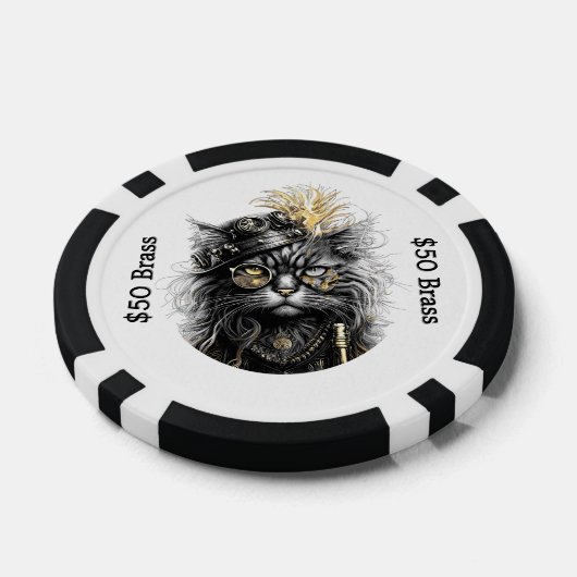 Steampunk Cat Gambles with Brass FUN Pokerchips (Einzeln)