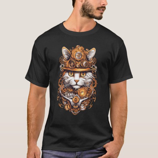 Steampunk Cat Gears Graphic Design Cat Artwork Fa T-Shirt (Vorderseite)