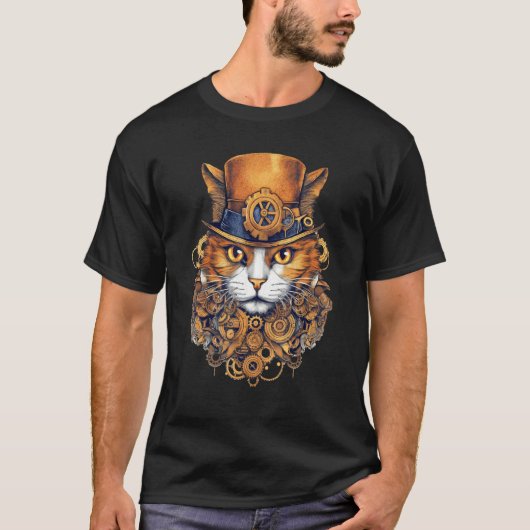Steampunk Cat Gears Graphic Design Cat  Fantasy 1 T-Shirt (Vorderseite)