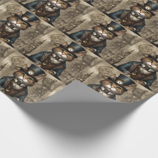 Steampunk Cat Geschenkpapier (Ecke)