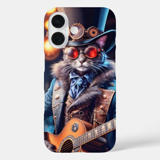 Steampunk Cat Gitarre spielen, Top Hut und Brille Case-Mate iPhone Hülle (Rückseite)