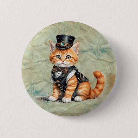 Steampunk Cat: Gothic Kitty Art für Cat Liebhaber Button (Vorderseite)