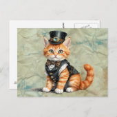Steampunk Cat: Gothic Kitty Art für Cat Liebhaber Postkarte (Vorne/Hinten)