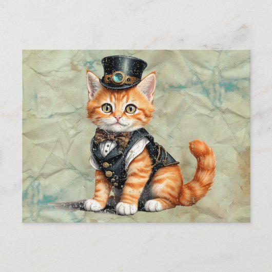 Steampunk Cat: Gothic Kitty Art für Cat Liebhaber Postkarte (Vorderseite)