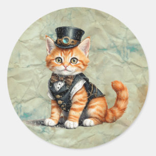 Steampunk Cat: Gothic Kitty Art für Cat Liebhaber Runder Aufkleber