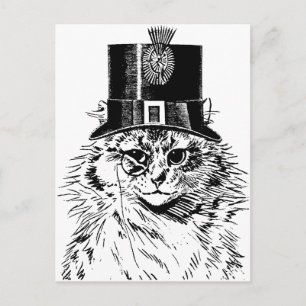 Steampunk Cat Greeting Card, Kitty in Top Hat Postkarte