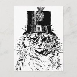 Steampunk Cat Greeting Card, Kitty in Top Hat Postkarte