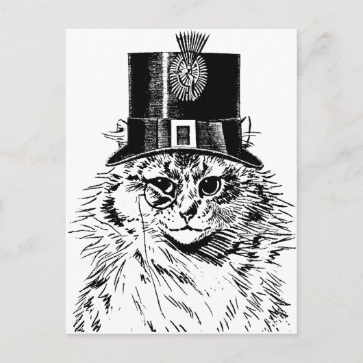 Steampunk Cat Greeting Card, Kitty in Top Hat Postkarte (Vorderseite)
