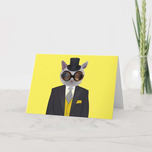 STEAMPUNK CAT GREETKARTEN KARTE (Vorderseite)