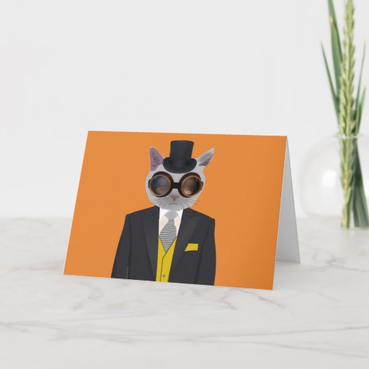 STEAMPUNK CAT-GRUSS-KARTEN KARTE (Vorderseite)
