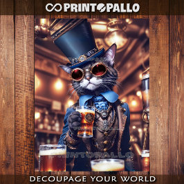 Steampunk cat, hat, goggles and beer - Decoupage  Geschenkpapier Set