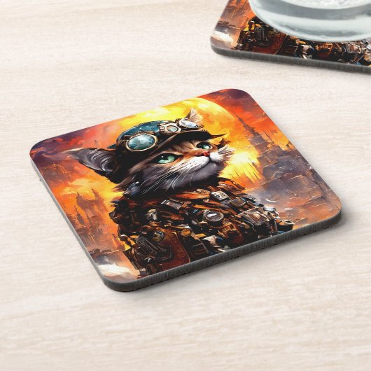 Steampunk Cat II Getränkeuntersetzer (Linke Seite)