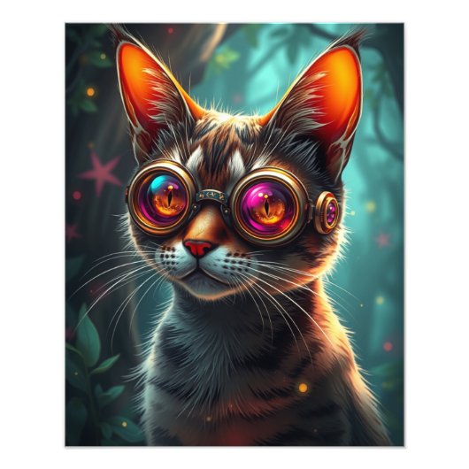 Steampunk Cat in Brille Fotodruck (Vorne)