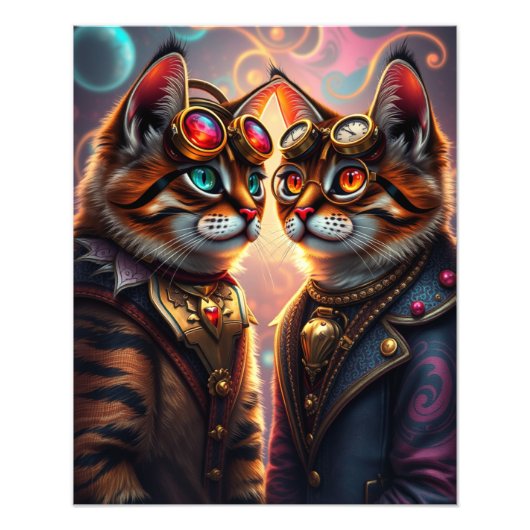 Steampunk Cat in Brille Fotodruck (Vorne)