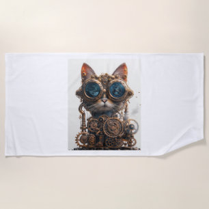 Steampunk Cat Inventor Strandtuch