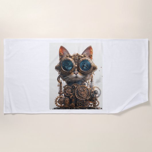 Steampunk Cat Inventor Strandtuch (Vorderseite)