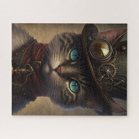 Steampunk Cat Jigsaw Puzzle, Retrofuturistische Ka Puzzle (Horizontal)