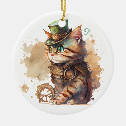 Steampunk Cat Keramik Ornament (Vorne)
