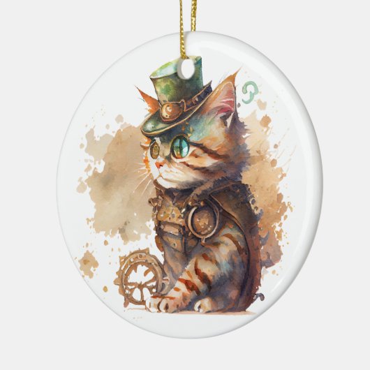 Steampunk Cat Keramik Ornament (Links)
