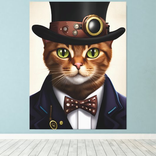 Steampunk Cat Leinwanddruck (Insitu (Holzboden))