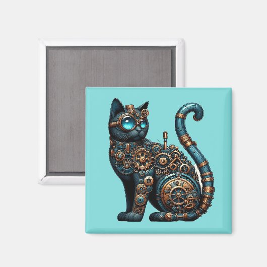 Steampunk Cat Magnet (Vorderseite/Rückseite)
