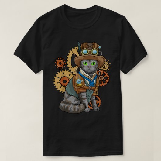 Steampunk Cat Mechanical Gears Fantasy Industrial T-Shirt (Design vorne)
