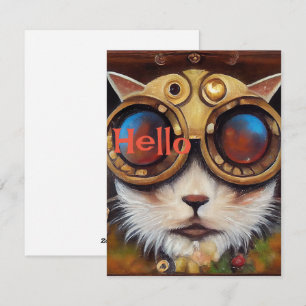 Steampunk Cat Notecard zu sagen Hallo Feiertagskarte