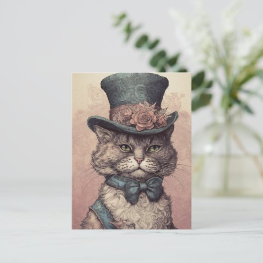 Steampunk Cat Postcard Postkarte (Stehend Vorderseite)