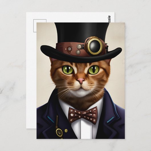 Steampunk Cat Postcard Postkarte (Vorne/Hinten)