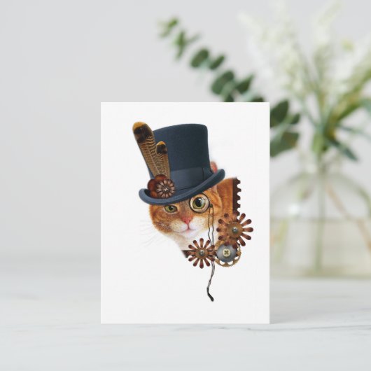 Steampunk Cat Postkarte (Stehend Vorderseite)