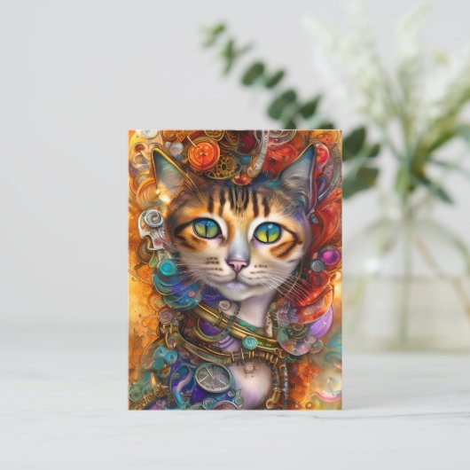 Steampunk Cat  Postkarte (Stehend Vorderseite)