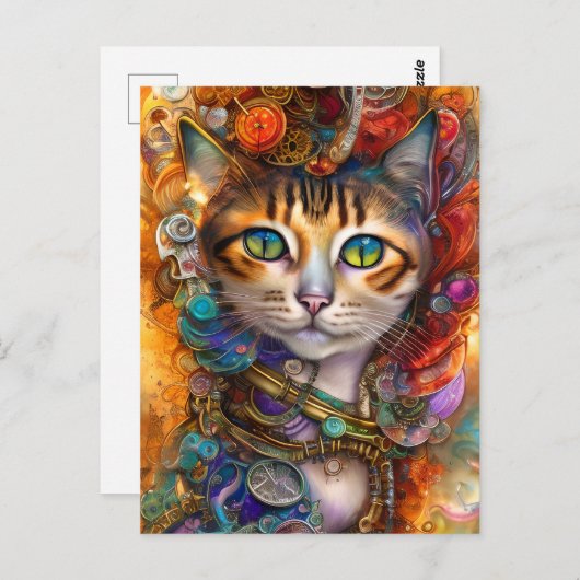 Steampunk Cat  Postkarte (Vorne/Hinten)