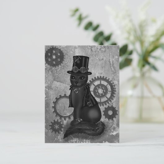 Steampunk Cat Postkarte (Stehend Vorderseite)