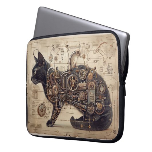 Steampunk Cat Retro Laptopschutzhülle (Vorderseite Links)