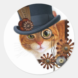Steampunk Cat Runder Aufkleber