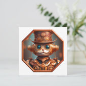 Steampunk Cat Soldier In 8 Sided Bronze Frame Einladung (Stehend Vorderseite)