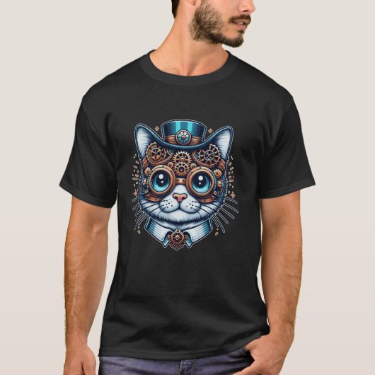 Steampunk Cat Steampunk Kitten Liebhaber Fantasie T-Shirt (Vorderseite)
