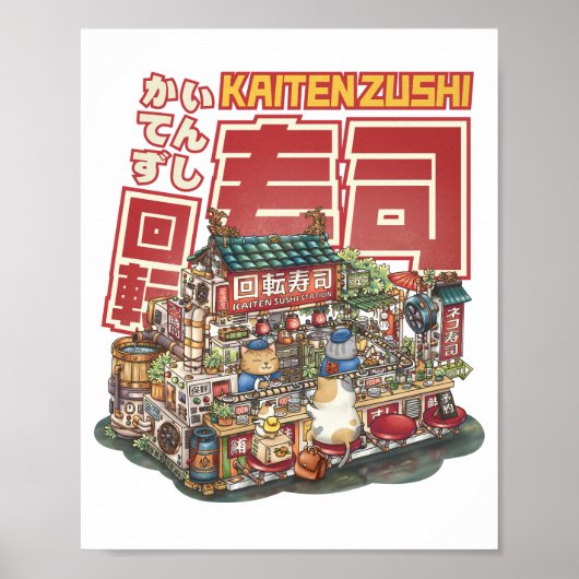 Steampunk Cat Sushi Restaurant Poster (Vorne)