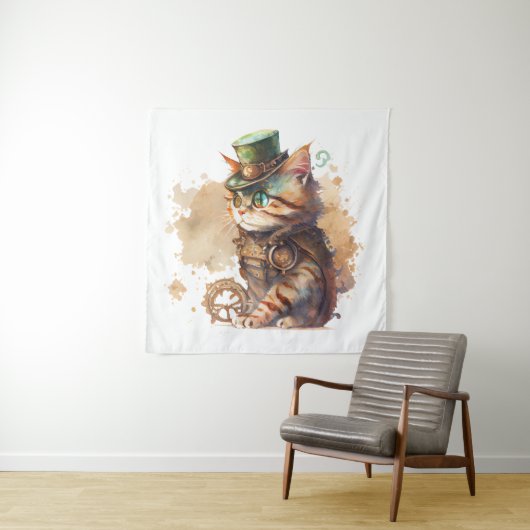 Steampunk Cat Tapestry Wandteppich (Beispiel)