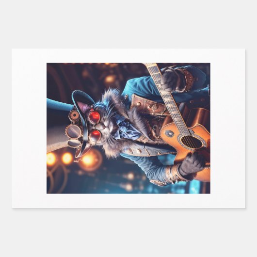 Steampunk cat: top hat, goggle, guitar - Decoupage Geschenkpapier Set (Vorderseite 2)