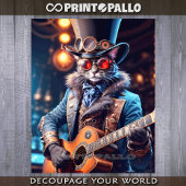 Steampunk cat: top hat, goggle, guitar - Decoupage Geschenkpapier Set