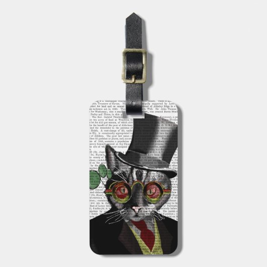 Steampunk Cat - Top Hut und rot-gelbe Brille Gepäckanhänger (Vorderseite vertikal)