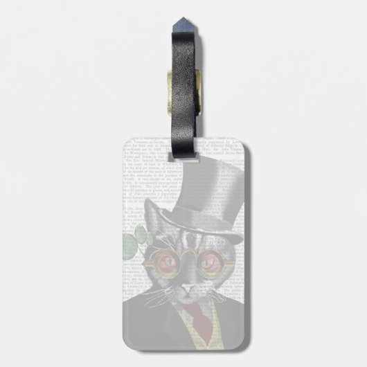 Steampunk Cat - Top Hut und rot-gelbe Brille Gepäckanhänger (Rückseite vertikal)