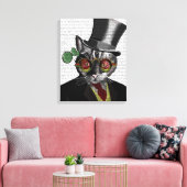 Steampunk Cat - Top Hut und rot-gelbe Brille Leinwanddruck (Insitu (Wohnzimmer))