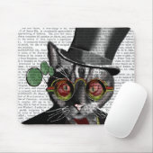 Steampunk Cat - Top Hut und rot-gelbe Brille Mousepad (Mit Mouse)