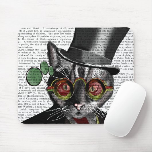 Steampunk Cat - Top Hut und rot-gelbe Brille Mousepad (Mit Mouse)