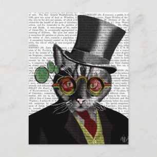 Steampunk Cat - Top Hut und rot-gelbe Brille Postkarte