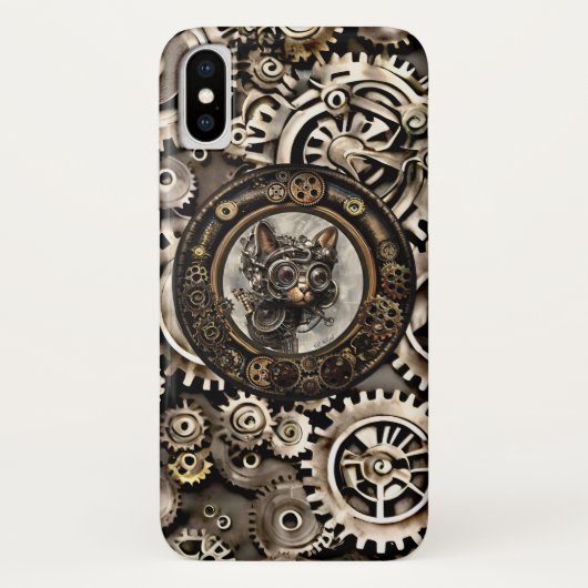 Steampunk Cat Wearing Goggles - iPhone X Case (Rückseite)