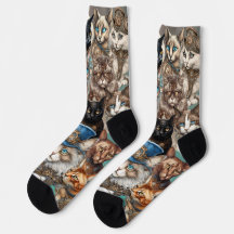 Steampunk Cats Themed Black Crew Socken