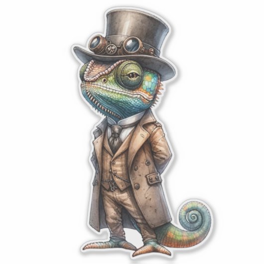 Steampunk Chameleon Transparenter Aufkleber (Vorderseite)